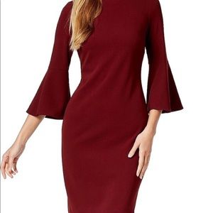 Calvin Klein Burgundy Bell Sleeve Sheath Dress
